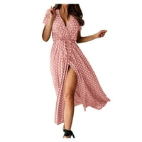 Outfmvch boho ljetna haljina ružičasta haljina V-izrez kratki rukav polka-dot print haljina sunderss