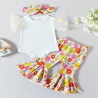 Lamuusaa Baby Girls Ljeto odijelo Setovi bijele mrežice ruži o vratu Roma + cvjetne pantalone + trake