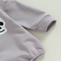 Djevojke za bebe Halloween Ležerne prilike za romske mjesece s dugim rukavima o vratu Ghost Skull Print PlaySuit