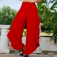 Ženske casual pantalone dame udobne čvrste boje visoke struk široke pantalone za noge ruffle trip hlače
