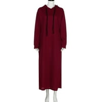 Haljine žene Maxi haljina dugih rukava s kapuljačom dame casual duksevi crvena m