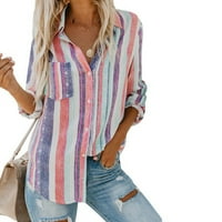 Ženska majica s dugim rukavima Casual Color prugasta košulja za posao i kupovinu 3xl siva