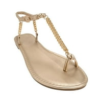 Aueooe Sandal Heels za žene, ženski metalni lanac stanovi sandale okrugle nožne sandale za plažu udobne
