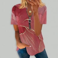 USMIXI Womens Ljetni vrhovi Kratki rukav V-izrez Geometrijski tisak T majice Dame Lames Fit Fashion