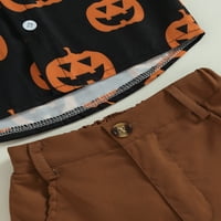 Nituyy Toddler Boys Halloween Outfits kratki rukav bundeve gumb za ispis dolje majica + kratke hlače