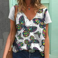 Ljetni vrhovi za žene Butterfly Graphic kratki rukav Ležerne prilike Seksi majica Trendy V izrez Tunika