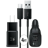 Adaptivni brzi punjač zid i automobil USB Tip C kabl kompatibilan sa Alcatel Axel Adaptive Fast zid i adapter za punjač sa USB tipom C kablovski komplet - crna