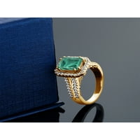 Gem Stone King 4. CT smaragdni rez zeleni malahit 18K žuti pozlaćeni srebrni prsten