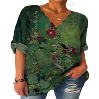 Glookwis Ladies V izrez Labavice Ležerne prilike Retro bluza Dugi rukav Vintage majica Tunička majica