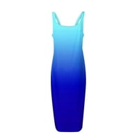 Clearsance Ljetne haljine za žene scoop vrat modna čvrstoća koljena duljina rukava bez rukava plava