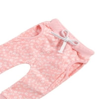 Kiapeise novorođenčad dvodijelni set odjeće, bebe cvjetni ispisani uzorak okrugli ovratnici + duge hlače, kaki ružičasta siva