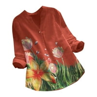 Zimske pad majice za žene casual vrhovi cvjetni tisak dugih rukava V-izrez bluza bluza bluza majica
