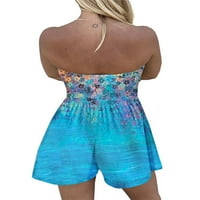 HAITE WOOD Jumpsuits remenica bez rukava Blok hlača za odmor Mini pantalone plaža cvjetna print plava