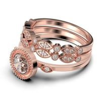 Prekrasna Art Nouvea 2. Round Cut Morgatite i dijamantni morska zaručnički prsten, boho moissitni vjenčani prsten, dva podudarna traka u 10K čvrstih ruža zlata, poklon za nju, obećavaju prsten