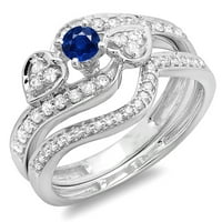 Kolekcija Dazzlingock 10k Round Blue Sapphire & White Diamond Bridal Angažman za angažman, bijelo zlato,