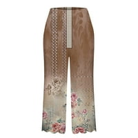 Farstey ženske cvjetne printere kapri pantalone elastične visoke strukove casual pantalone sobe sobe