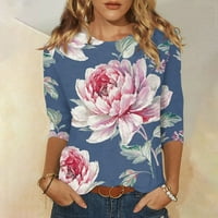 Strungten Ljetni ženski modni casual Three Quarter rukava cvjetni print okrugli vrat pulover Top bluza