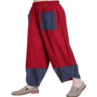 Justvh žene pamučne posteljine Chino baggy ravne pantalone šik patchwork široke obrezivanje pantalona
