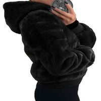 Žene Fluffy Fleece s kapuljač sa kapuljačom zatvarajući dugih rukava rever na vratu sa džepovima kratkih