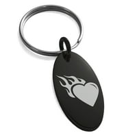 Nehrđajući čelik Flaming Heart Heart ugravirani mali ovalni šarm privjesak za ključeve