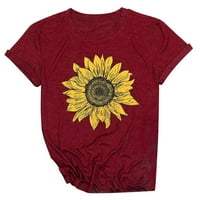 Ljetni modni vrhovi za žene Trendy Crewneck bluze Slatki kratki rukav Tunik Dressing Sunflower Ispis