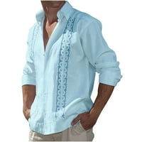 Virmaxy Muški pamuk i posteljina za patchwork košulju za patchwork majica s dugim rukavima na plaži