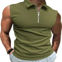 Voguele muškarci Ljetne T-majice rever vrat polo majice bez rukava sa rukavima Navy Blue XL