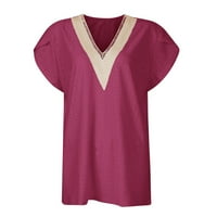 Ženske vrhove bluza Labavi kratki rukav Solid Boja ženska majica V-izrez Ljetno vino s