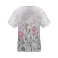 Ayolanni Guipure čipka kratkih rukava V Vrući za žene boemske cvjetne tiskane ljetne majice slatka sitna