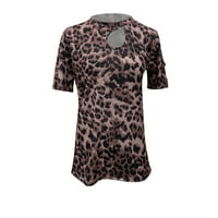 Majice za žene Labavi rameni izrezani Leopard šuplji cvjetni ispisuje majicu s kratkim rukavima s kratkim
