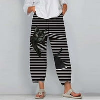 Yubatuo pantalone za žene aktivni elastični struk CAT Striped Džepne labave meke joggers hlače ženske
