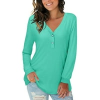 Ženska puna boja V-izrez Hlad za dugi rukav bluza dugih rukava obične majice za žene odjeću sakrij majice