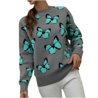 Žene pad džempera za žene vruće prodaje čišćenje Ženske modne duge rukave okrugli vrat Butterfly Ispiši