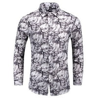 Muške majice modna proljetna ljetna casual rever gumb prema dolje tiskane majica s dugim rukavima za