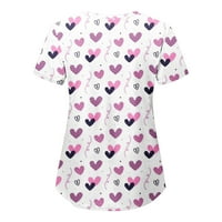 Ženski bluze V-izrez Ženska plus bluza Slatka grafička printova Košulje Kratki rukav Ljetni vrhovi ljubičasti