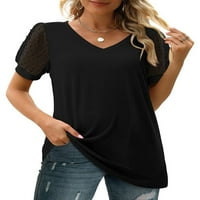 Tsseiatte ženska ljetna casual majica kratki mrežični puff rukav V izrez labavi fit zabava bluza