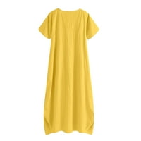 Miayilima Yellow XXL Ležerne haljine za žene okrugla vrat Haljina Ležerne prilike dugih rukava s dugim