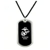 Morska supruga USMC bijela na crnoj zvanično licencirano ogrlica od ogrlice za vojno pse sa kablom