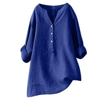 Ljetna štedna klirenska bluza xihbxyly ženska bluza od tunika moda plus size čvrsta pamučna posteljina
