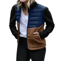Yinguo ženski patchwork kontrastna jakna modna lagana tanka montažna jakna s džepovima zip