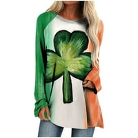 Ženska St Patricks Dan majica Casual Crewneck T majice s dugim rukavima Shamrock košulje vrhovi labave