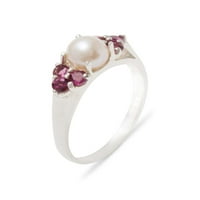 Britanci napravio 9k bijeli zlatni kultivirani prsten za biser i granete žene - Opcije veličine - Veličina 4,75