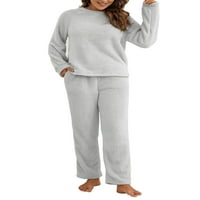 Ženski plišani pidžami čvrsti nejasni vrhovi dugih rukava i donji runo Sleep Wester PJS setovi