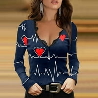 Ženske majice Plus size Navy Ženska Ležerna Košulja Valentines Dan Ispis Komplet za ispis V Ret Majica