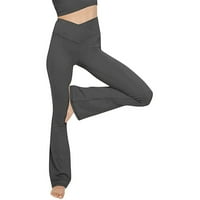 Hlače Žene Modne žene Seksi joga hlače High Squik prelazi široka noga Čvrsta boja Vježba Yoga hlače Ženske hlače Grey XL