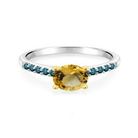 Gem Stone King Sterling srebrni i 10k žuti zlatni žuti citrinski i plavi dijamantni zaručnički prsten