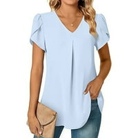 Ženske košulje Modni šifon V izrez Kratki rukav Prikladne tajice T majice Bluze Blue XL