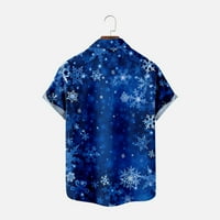 Muški plus majica za majice Ležerne prilike, Muška košulja za kuglanje Xmas Tree Snowflake Print majice Kratki rukav Ležerni labavi plažni gumb dolje majica tamno plavi xl
