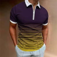 Eczipvz vježbanje muški casual slim fit polo majice kratki rukav kontrastni ubodne šivene pruge ljetne