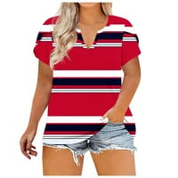 Strungten plus-size za žene Ljeto V vrat Ležerne majice Kratki rukav Tees Dressy Bluze za žene